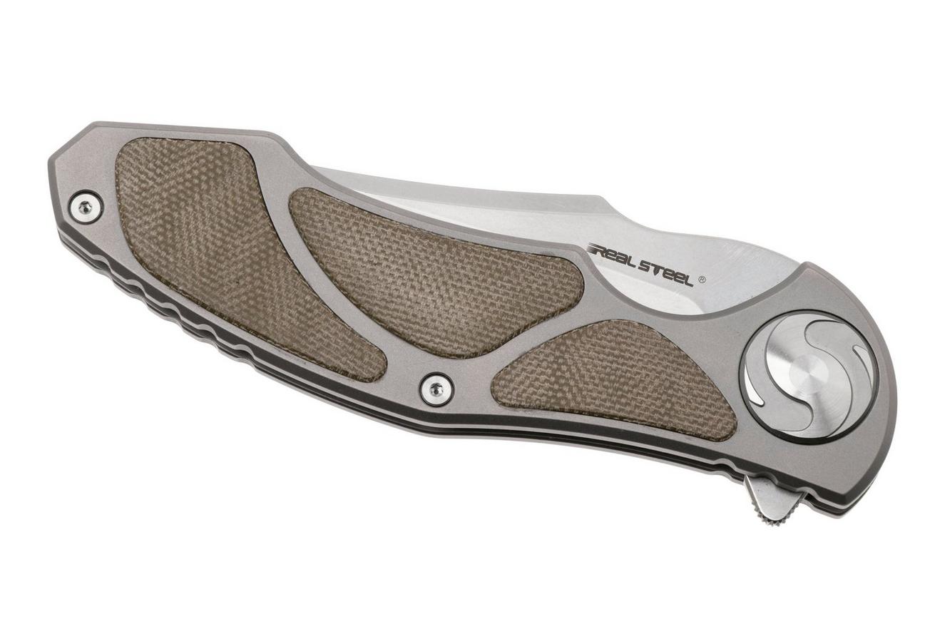 Real Steel Exorcist 9423, Stonewashed CPM S35VN, Sandblasted Titanium, Green Micarta Inlays zakmes, Carson Huang design