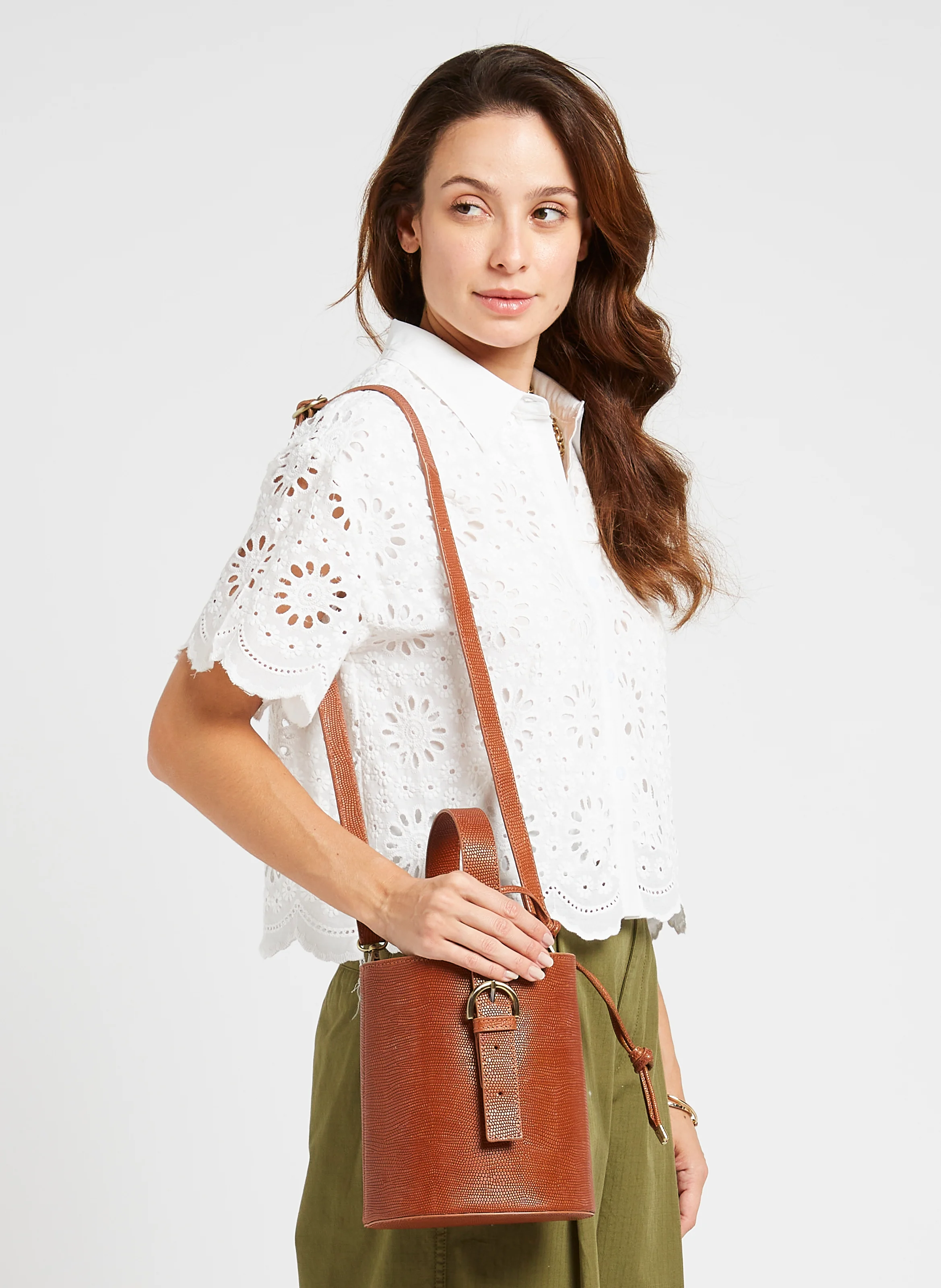 ATIKA - Sac seau en cuir mélangé | Marron