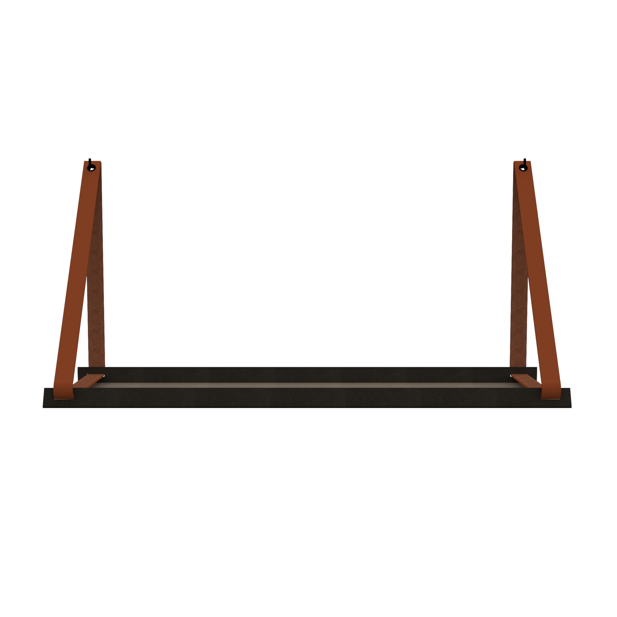 Stalen wandplank 98x20cm - incl. leren plankdragers Stalen wandplank met leren plankdragers - Cognac