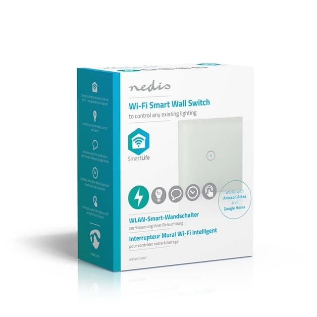 Nedis SmartLife Vægkontakt | Wi-Fi | Enkelt | Vægbeslag | 1000 W | Android™ / IOS | Glas | Hvid