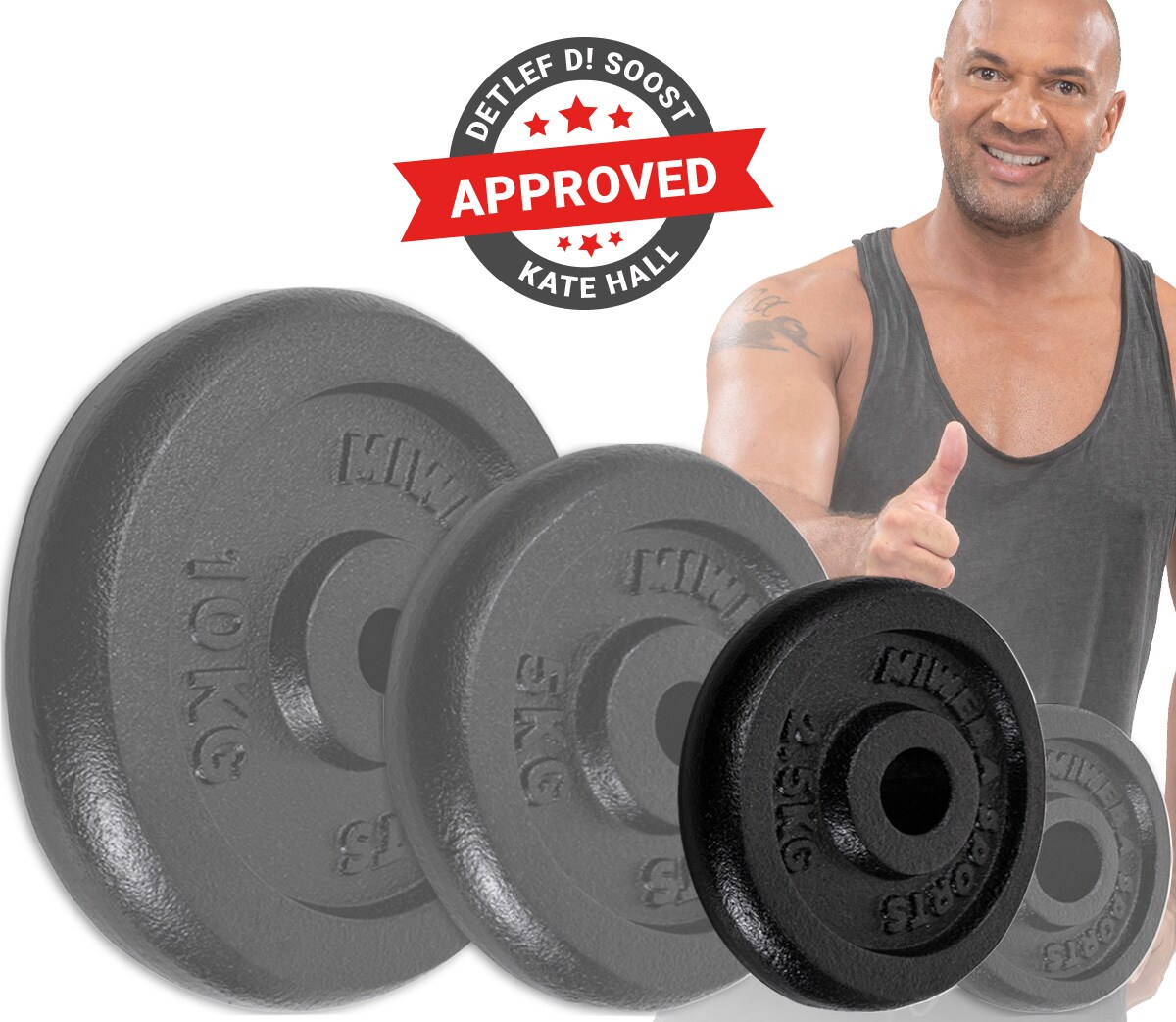 Miweba Sports Hantelscheiben HSG25, 4x 2,5 kg Hantel-Gewichte, passend für Ø 30mm, Set, Gusseisen