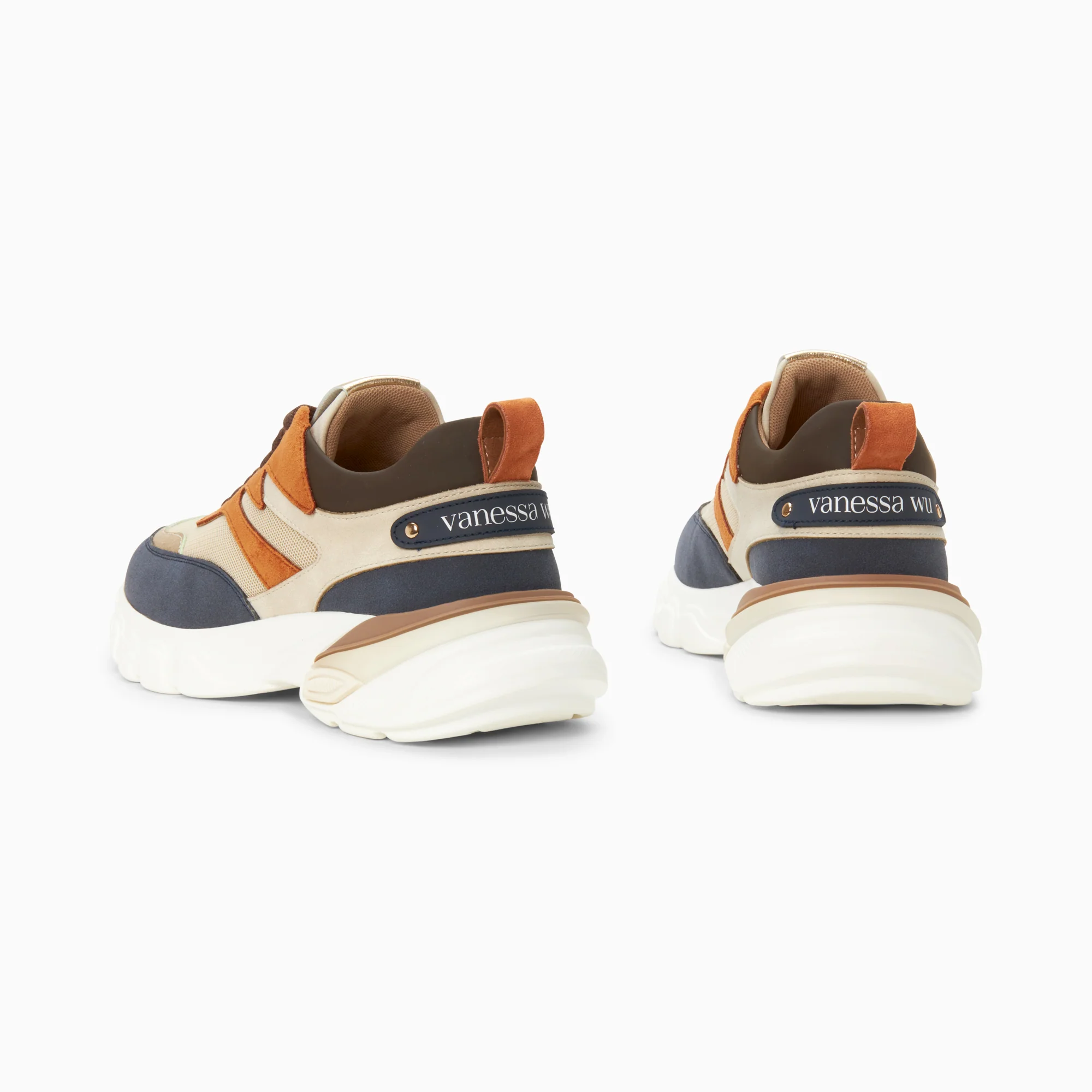 Sneakers-Baskets Ruth bleu, beige et orange à semelle oversize