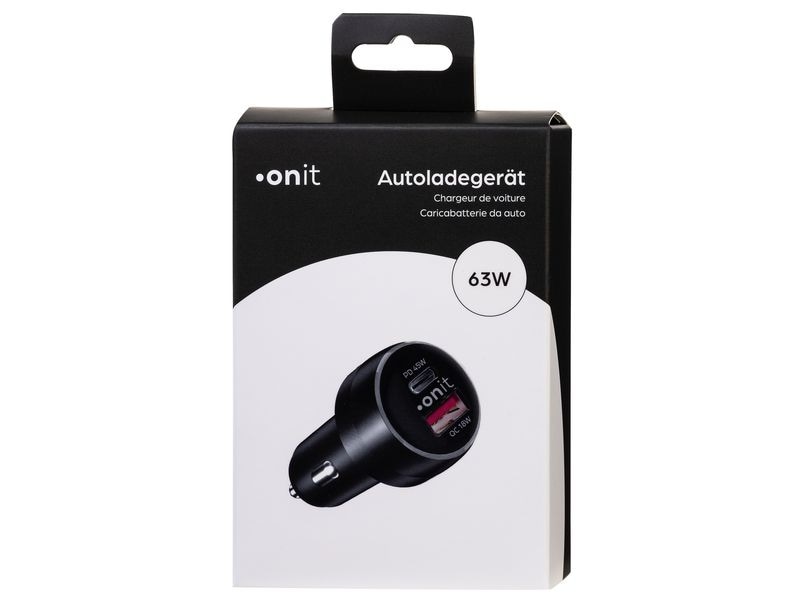 onit Autoladegerät Dual 63 W PD Kfz-Ladeadapter mit einem USB-C- und einem USB-A-Port