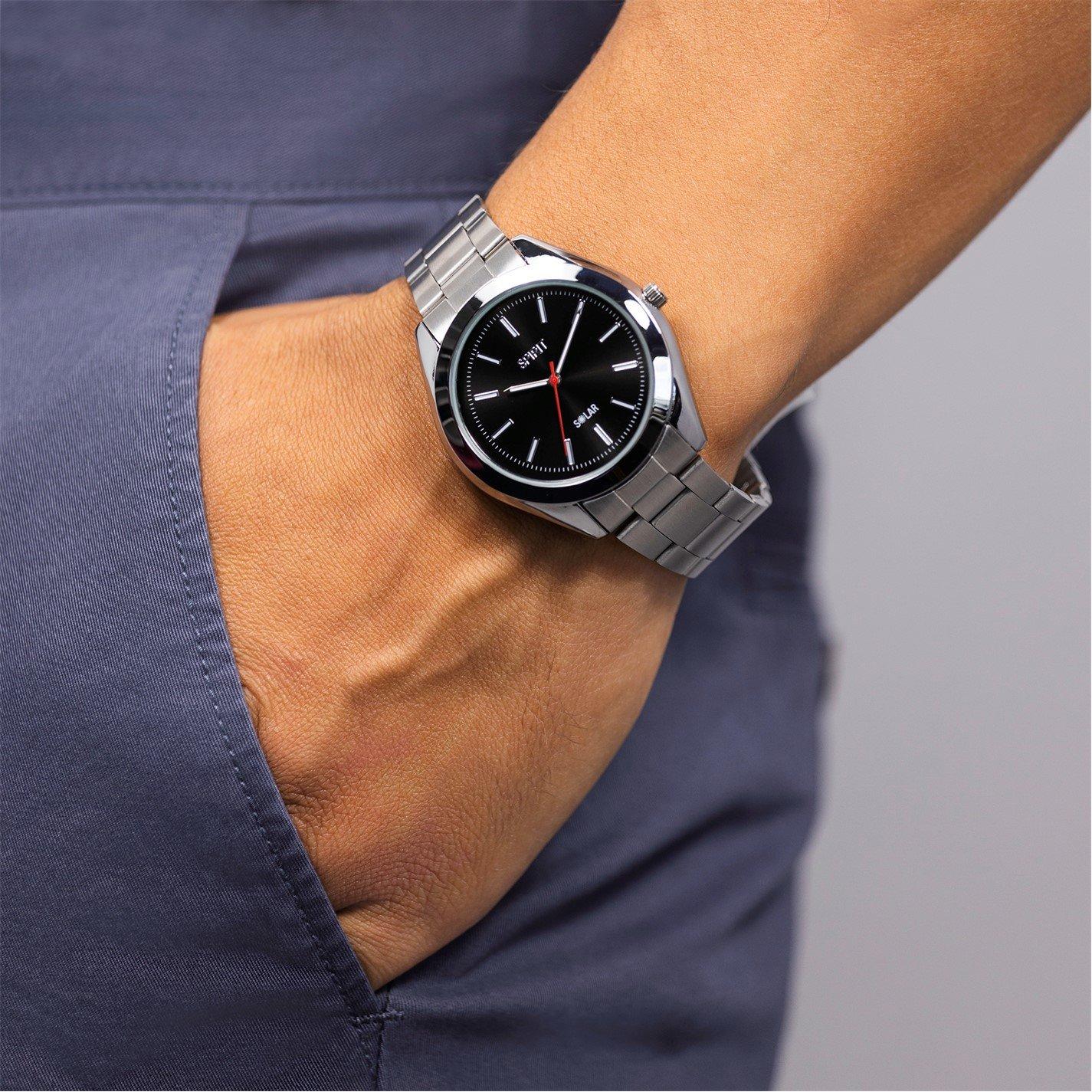 Spirit Gents Silver Bracelet Black Sunray Dial Watch