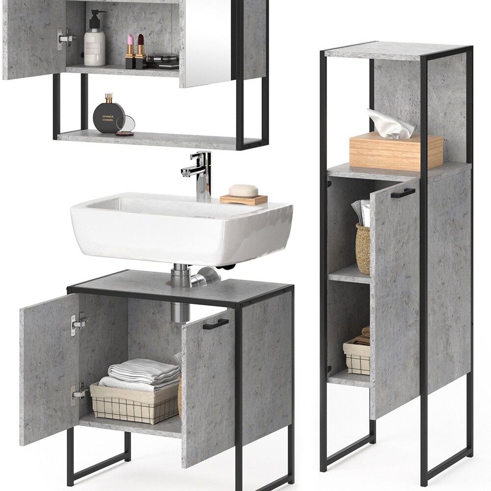 Vicco Loft Badmöbel Set Fyrk Beton Spiegelschrank Midischrank Waschtischunterschrank