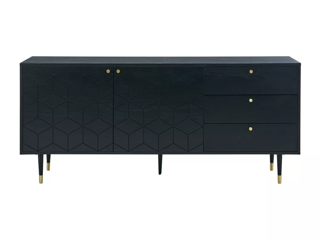 Buffet avec 2 portes et 3 tiroirs placage chêne - Noir et doré - PARIOMA