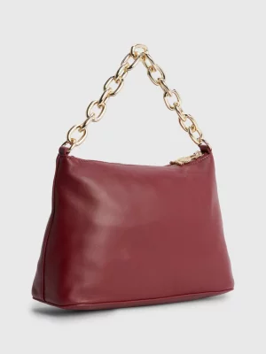 Bolsa transversal casual de couro com alça de corrente