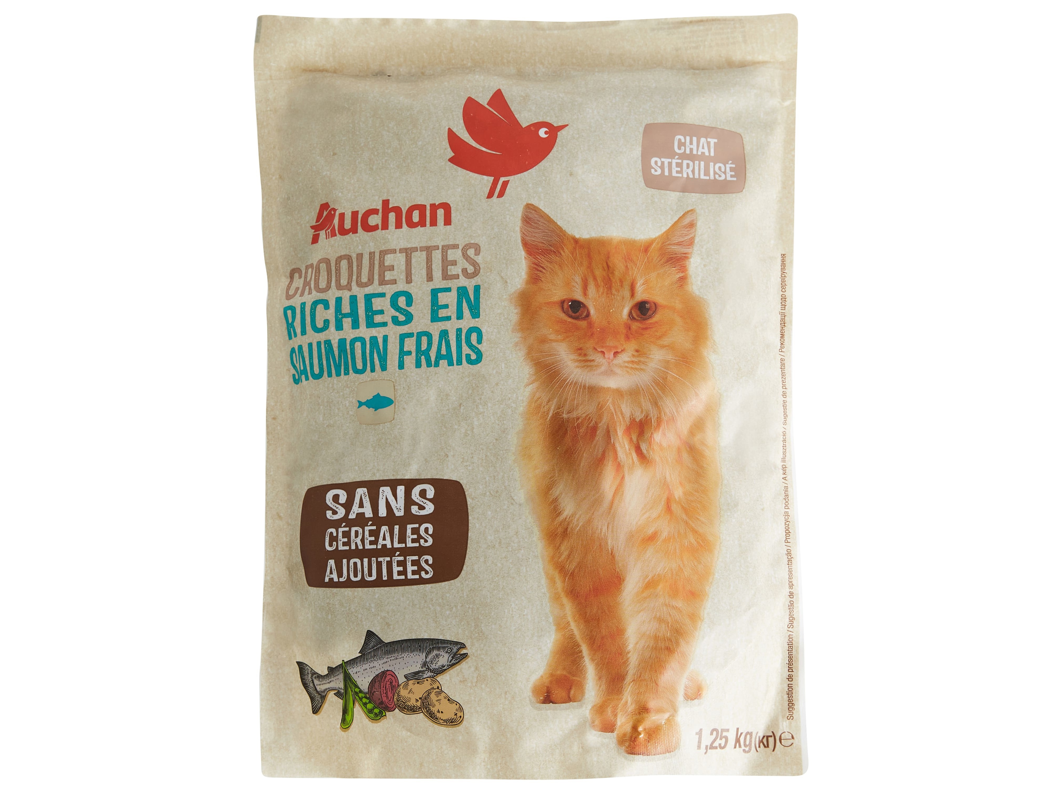 RAÇÃO PARA GATO AUCHAN NATURAL RICO EM SALMÃO FRESCO SEM CEREAIS ADICIONADOS 1.25KG