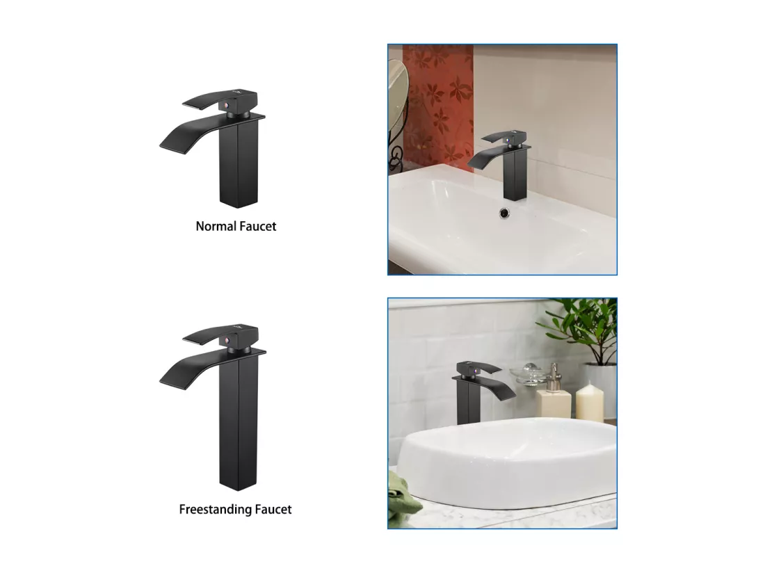 AuraLum Max Robinet de Lavabo Cascade Noir Bec Haut Mitigeur Vasque à Poser Robinet Salle de Bain en Laiton,EU Modèle