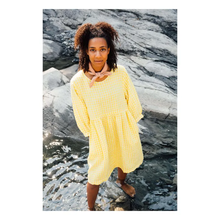 Matona Robe Day Carreaux Lin | Jaune moutarde