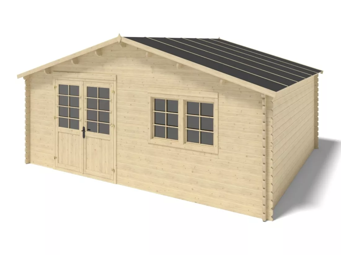 Abri de jardin en bois - 30m2 - 6x5m - Ep. 40mm - Couleur: naturel - DOM747 - ALTANKA