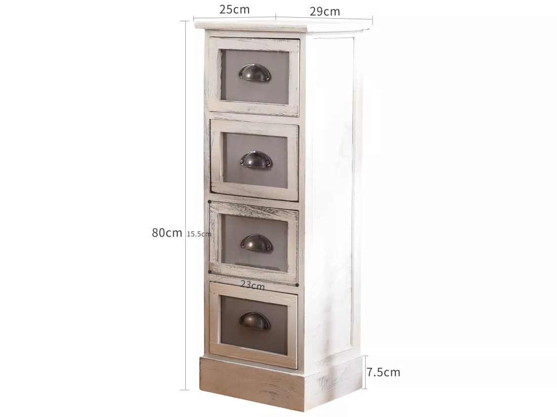 Meuble Chevet 4 Tiroir Bois Blanc Classique 80x29x25