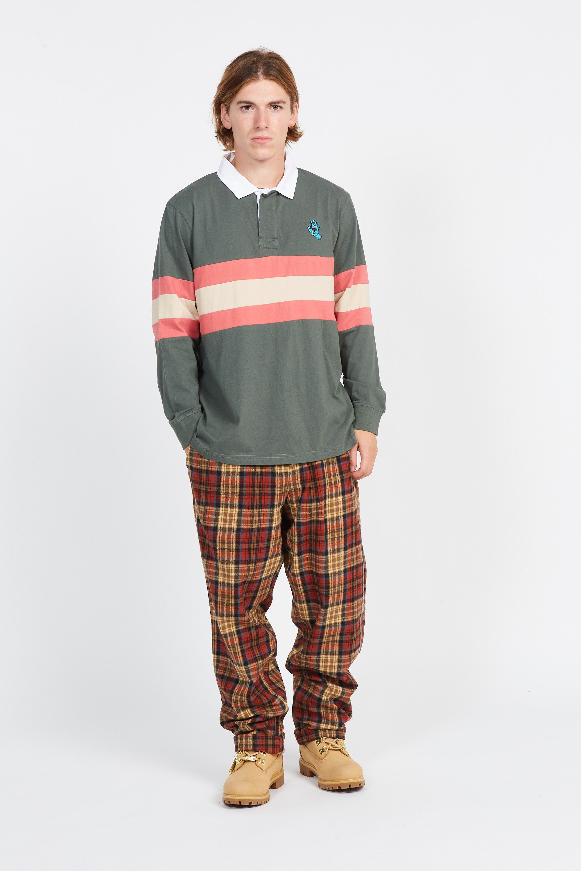 SANTA CRUZ Polo Mini Hand Stripe L/S Polo Vert
