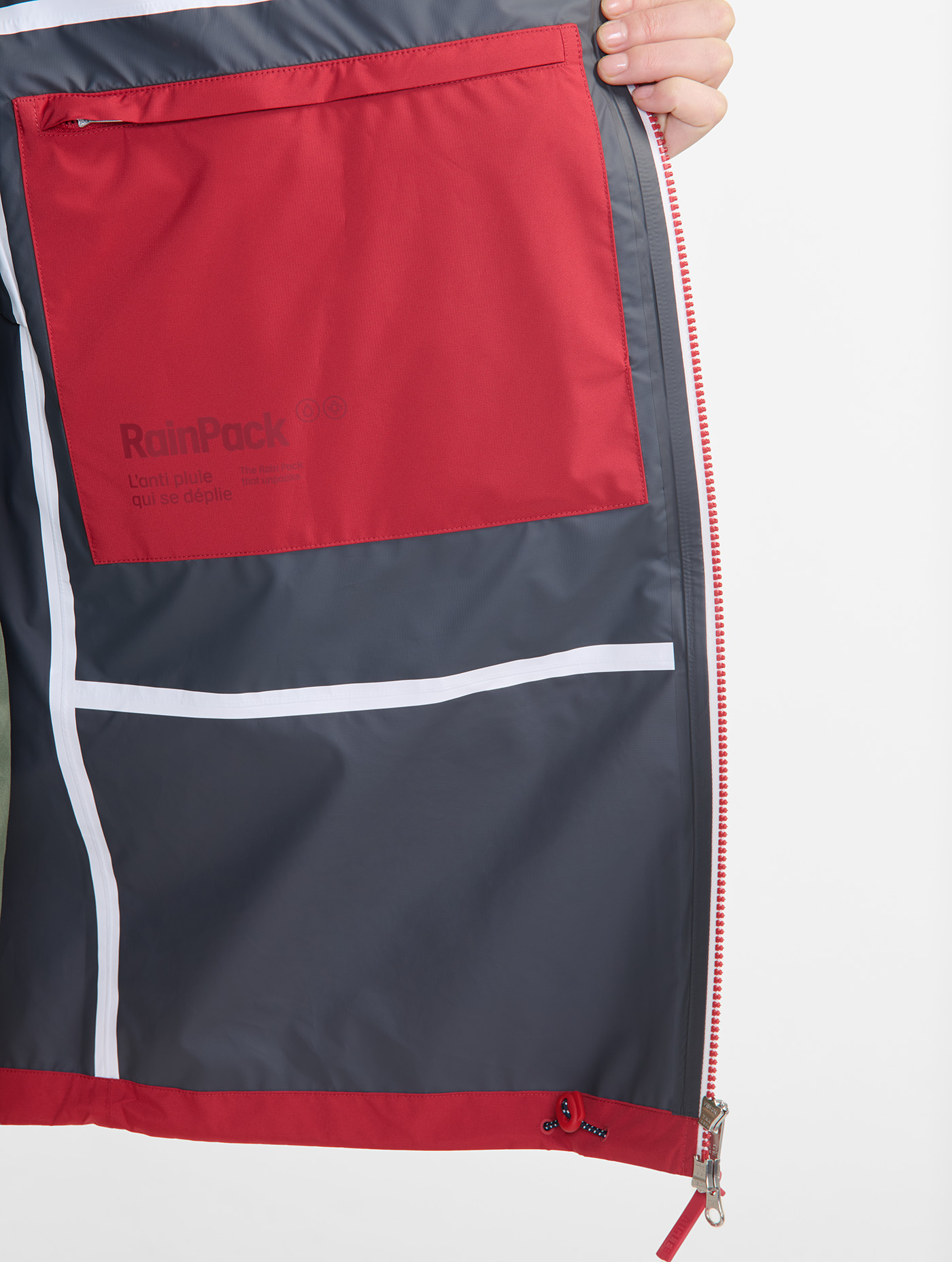 Rainpack 90 : Imperméable mixte coupe-vent MTD , long et pliable GRENAT