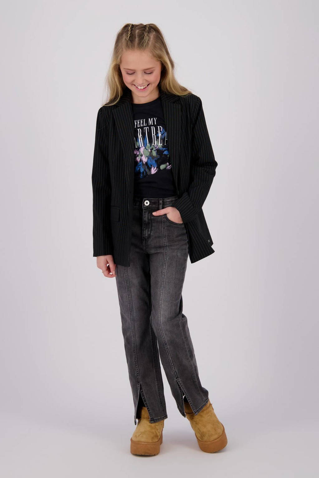Vingino blazer Tristy met krijtstreep zwart