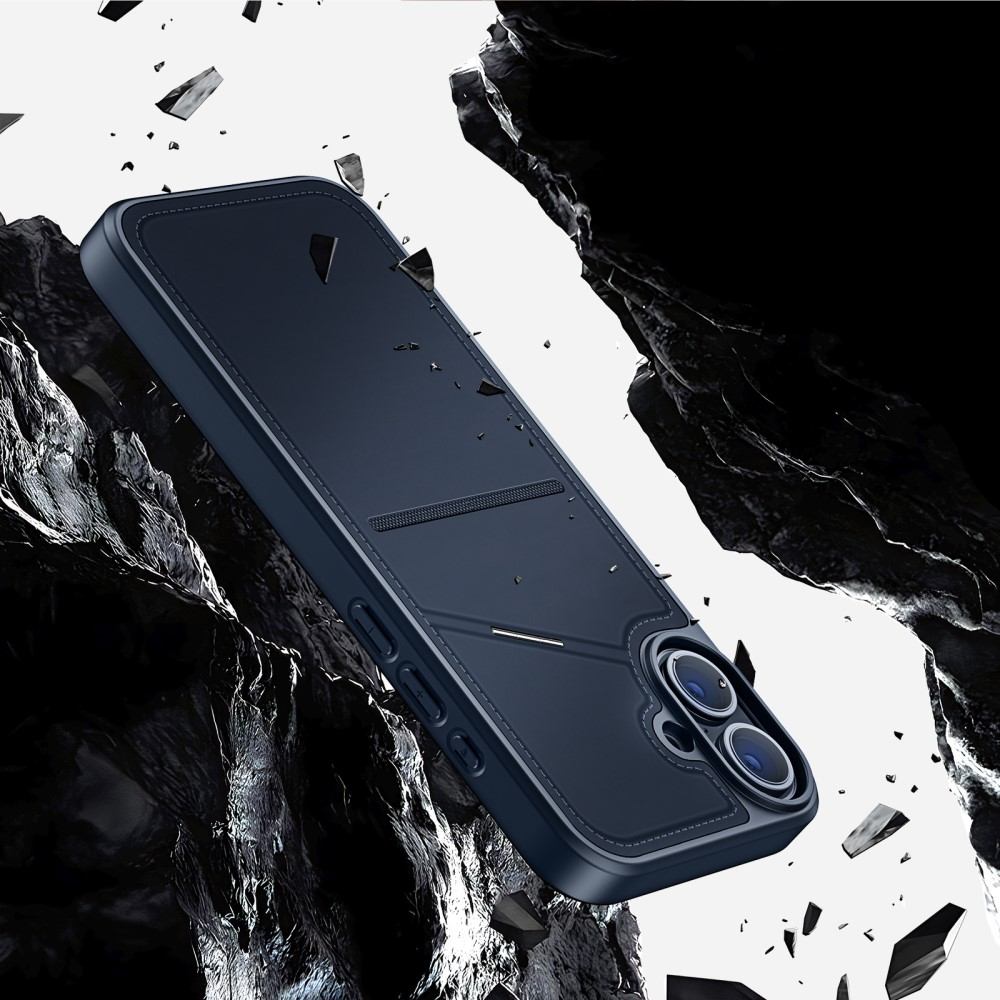 iPhone 16 MagSafe Hybrid Leder Hülle mit Kartenfach   Kickstand Aufsteller (RFID Schutz) - Blau