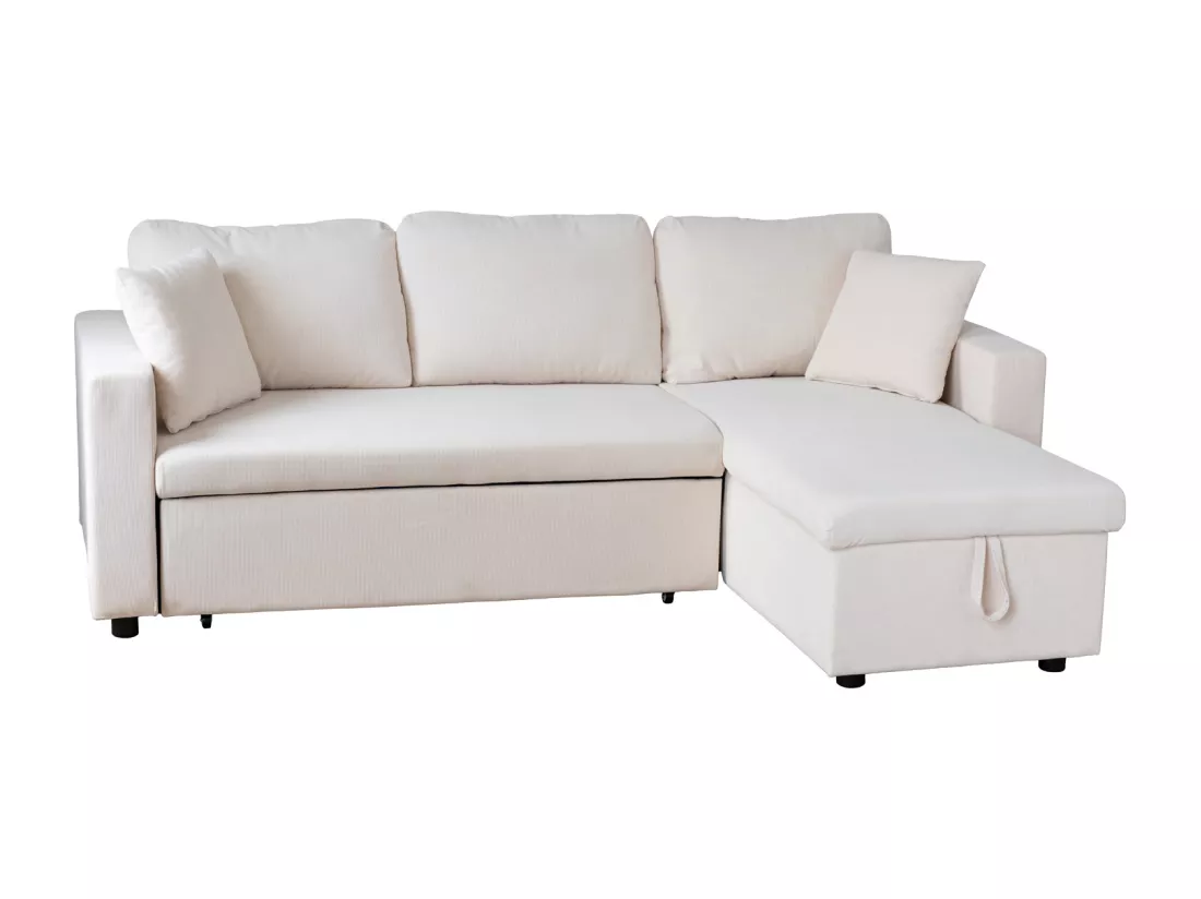 Canapé d'angle convertible CLARK 3 places en velours côtelé beige - HAPPY GARDEN