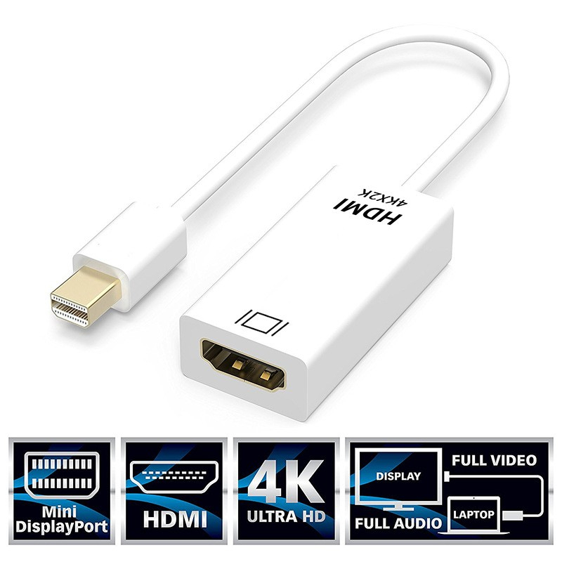 Mini DisplayPort MDP Thunderbolt auf 4K HDMI Nylon Verbindungskabel Adapter - Apple MacBook / iMac - Weiss