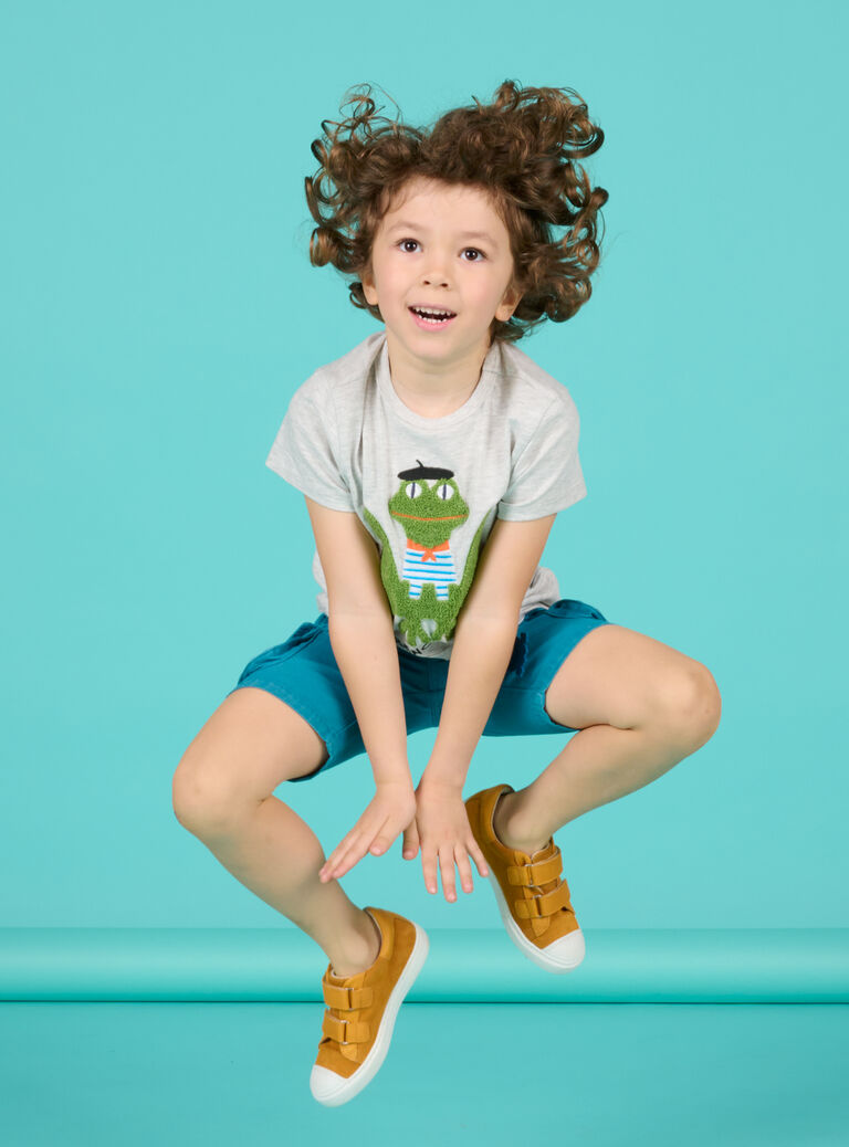 T-shirt gris chiné avec animation grenouille enfant garçon
