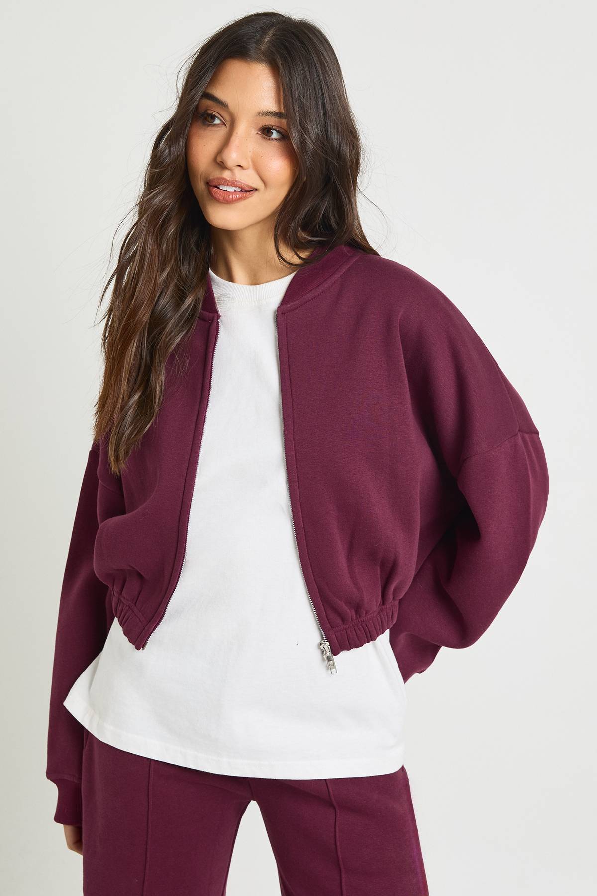 boohoo Survêtement Jambes Droites avec Veste Bomber Zippée