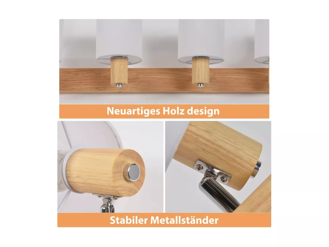 NETTLIFE 4 Spots de plafond salon bois moderne E14 pivotants à 350°MAX.25W lampe écran en tissu pour chambre cuisine couloir (sans ampoule)