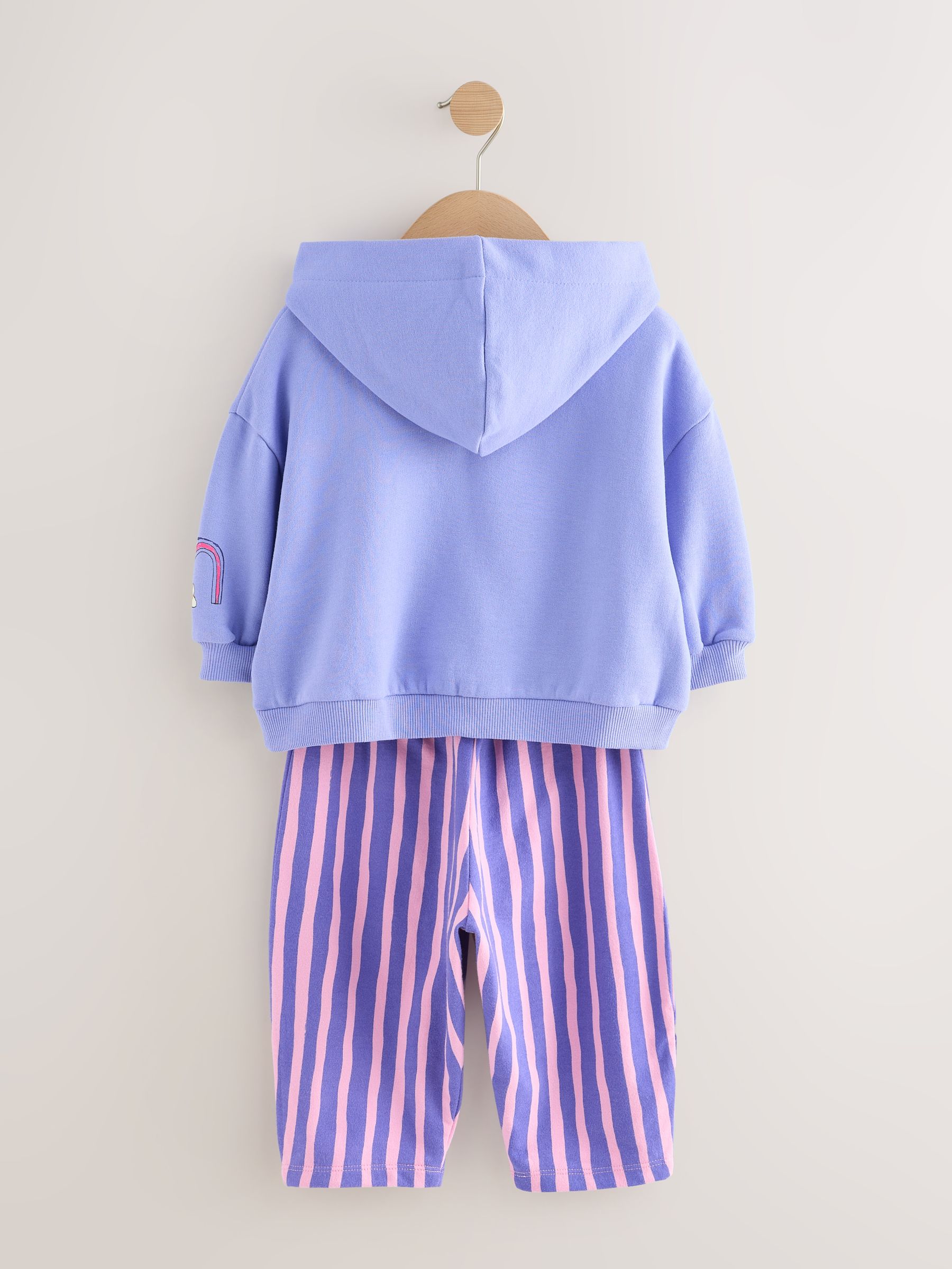 Purple Stripe Flower - Set met hoodie en joggingbroek met rechte wijde pijpen (3mnd -7jr)