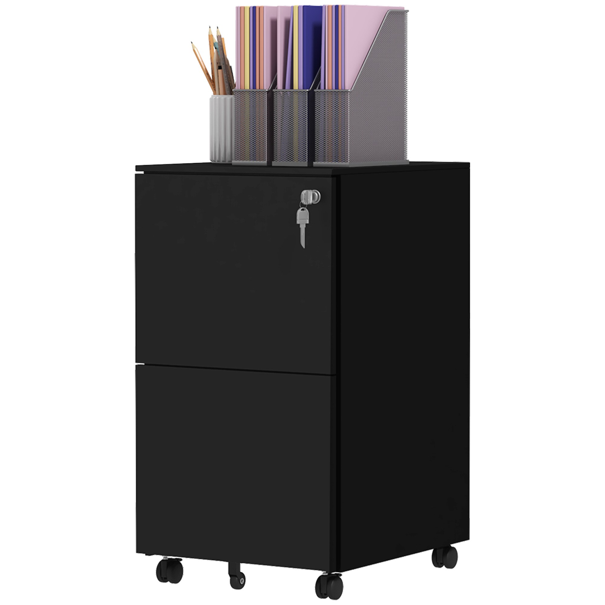 Vinsetto Rollcontainer mit 2 verschließbaren Schubladen schwarz 37L x 43,5B x 67,5H cm