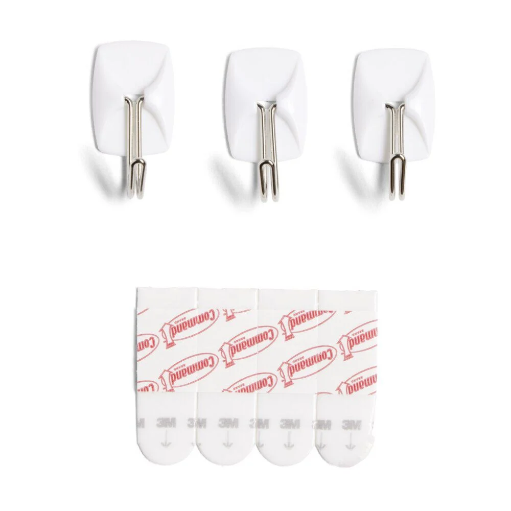 Lot de 3 crochets adhésifs 3M plastique blanc pointe métal