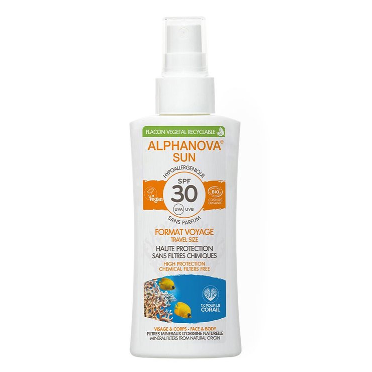 Spray Solaire Voyage Spf30 Bio Sun Visage Et Corps 90g Alphanova