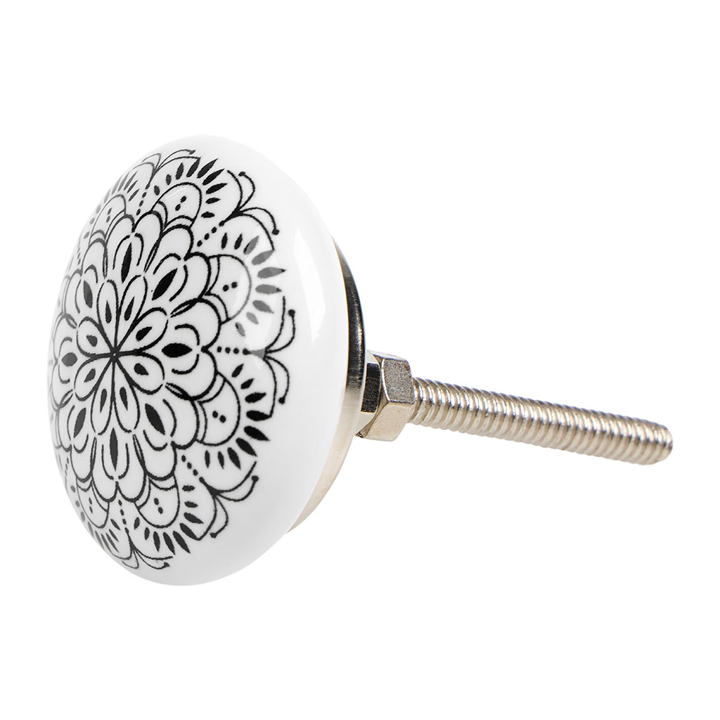 Bouton de meuble céramique mandala blanc