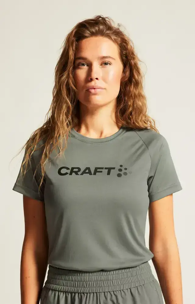 Craft CORE Unify Logo Hardloopshirt Korte Mouwen Grijs/Groen Dames