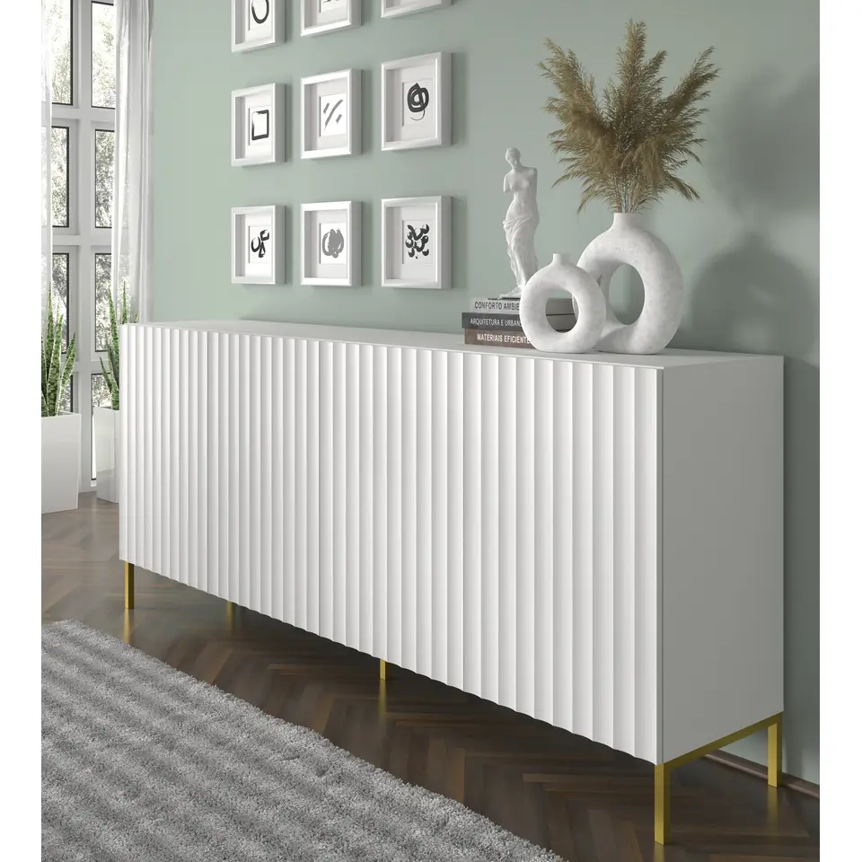 WAVE dressoir 4D 200 cm mat wit   gouden frame