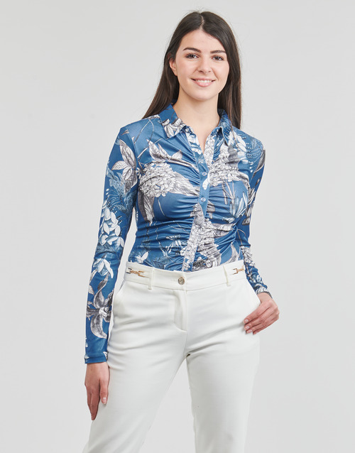 Guess - LS SHIRRED SNAP MILANA TOP Azul