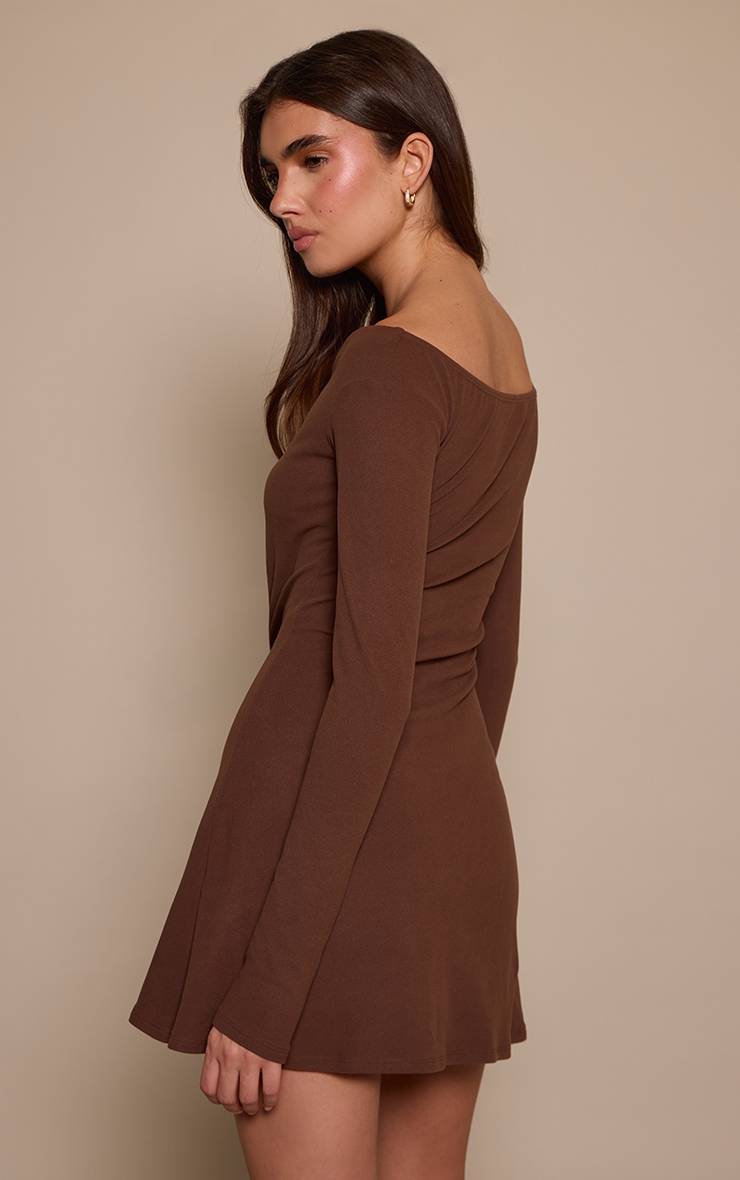 Taupe Robe Droite À Manches Longues Col V Toucher Doux