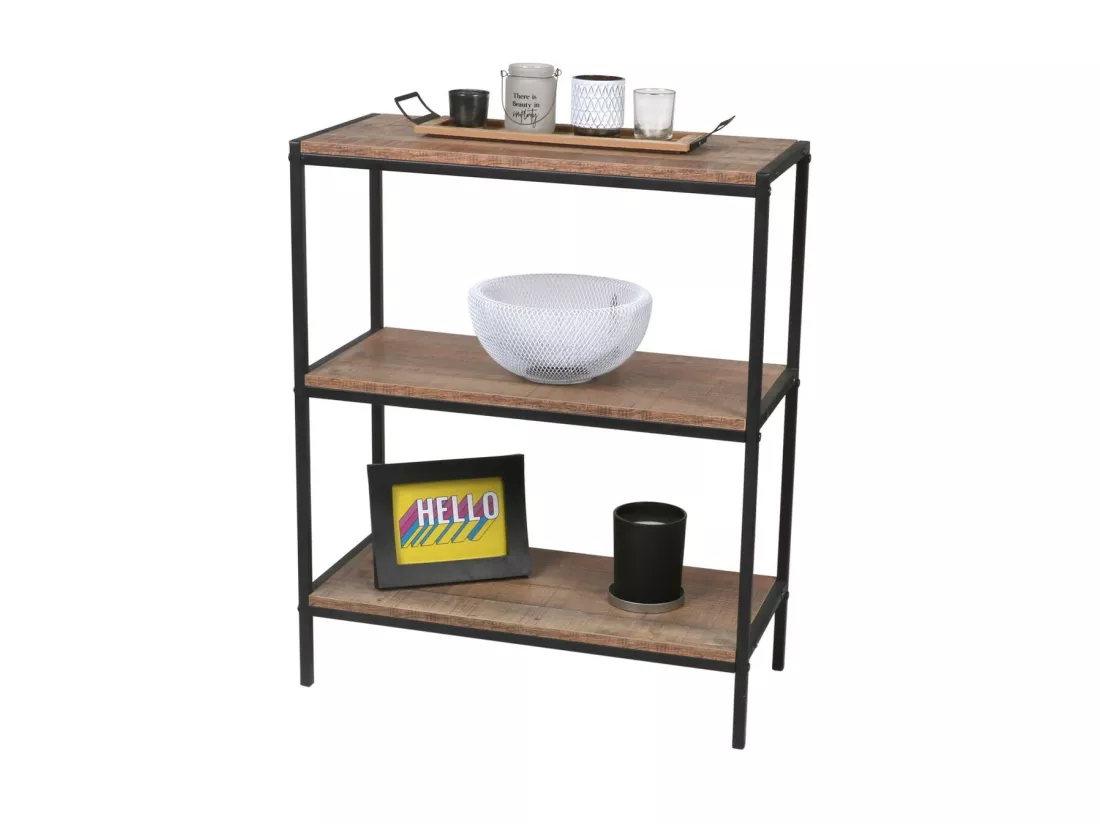 Petite étagère ouverte à 3 niveaux – 60x30x76 cm, coloris chêne et noir – Collection OAKLANDER