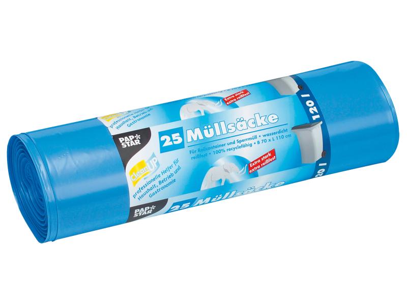 Papstar Kehrichtsack 120 l, 25 Stück, Hellblau Müllbeutel ohne OKS