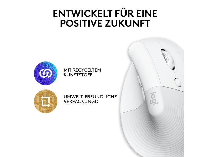 Logitech Ergonomische Maus Lift for Mac off-white Für Mac optimierte, ergonomische Maus mit vertikalem Design für kleine bis mittelgrosse Hände