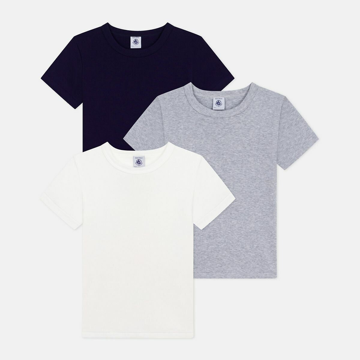 PETIT BATEAU<br>Conjunto de 3 camisetas de algodão de manga curta