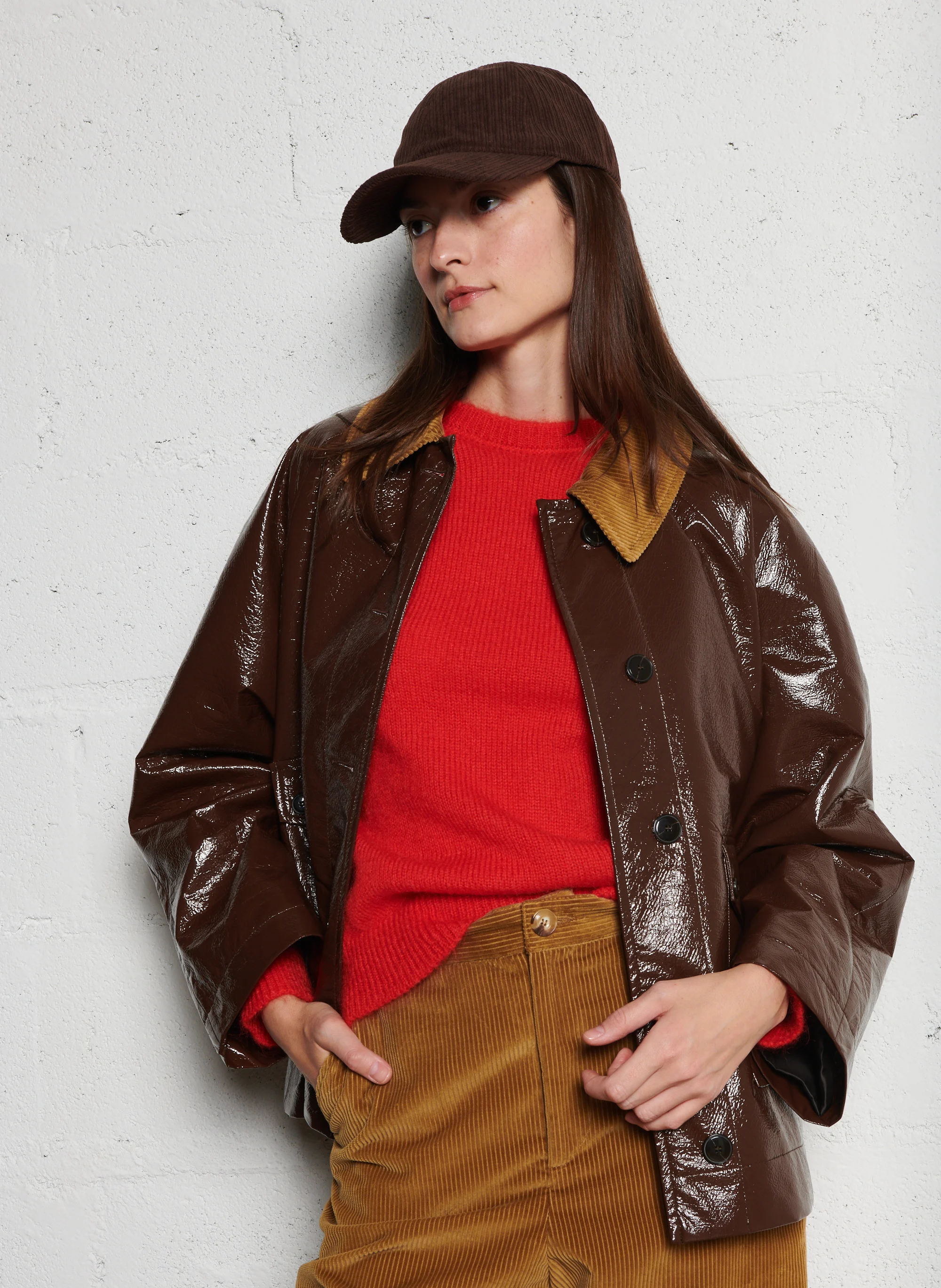SPENCER - Veste col classique ample en vinyle | Marron