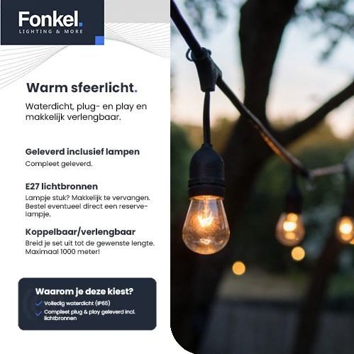 40m Arena LED Prikkabel - IP65 Lichtsnoer Buiten - koppelbaar - Lampjes Slinger - inclusief 40x E27 lampen - Eco - Incl. Stekker