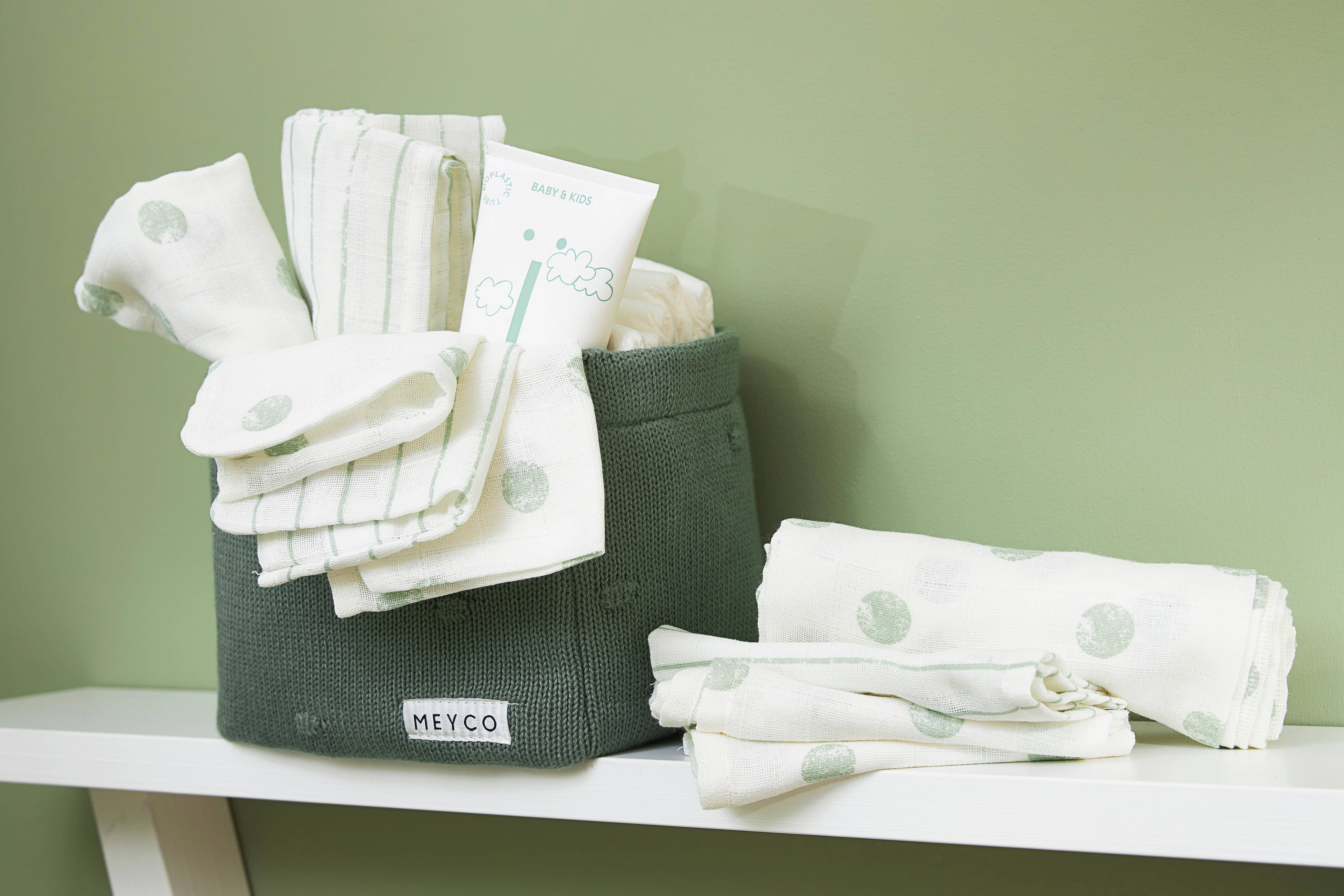 Meyco hydrofiele washandjes 20x17cm - set van 3 Dot Stripe/Soft Green