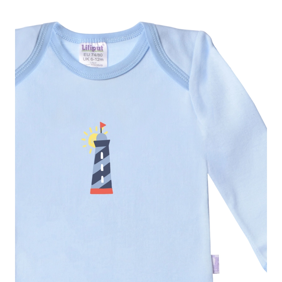 Liliput Bodies blauweiß mit Frontprint weiß, hellblau
