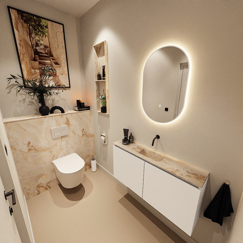 Mondiaz Hope toiletplaat solid surface 100x125cm frappe voorgeboord