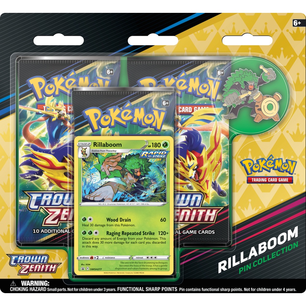 Pokémon-Sammelkartenspiel: Crown Zenith Pin – Rillaboom, Cinderace oder Inteleon (Sortiment)