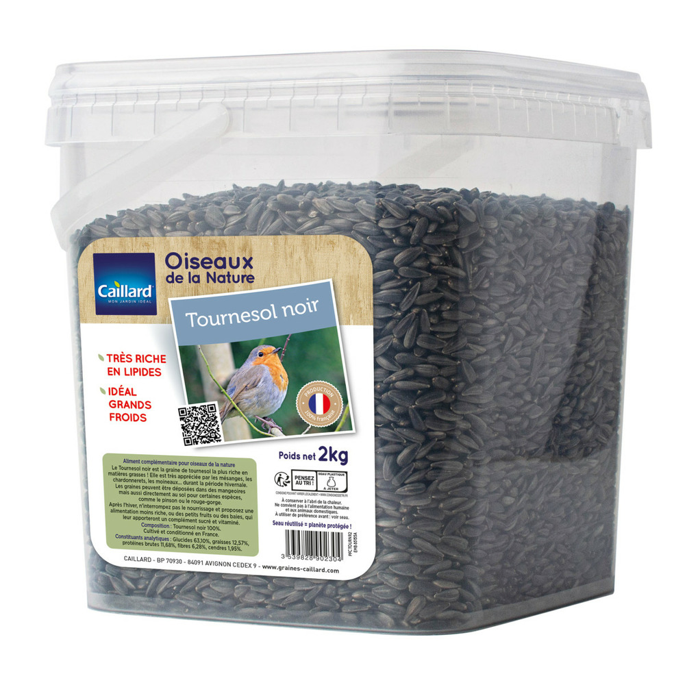 Seau de graines de tournesol noir 2 kgs pour oiseau de la nature - lot de 2