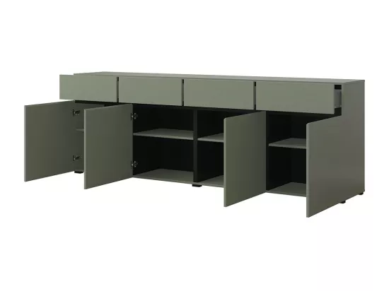 Buffet XL coloris vert sauge 225cm collection HAVANA. Bahut design avec 4 portes et 4 tiroirs.