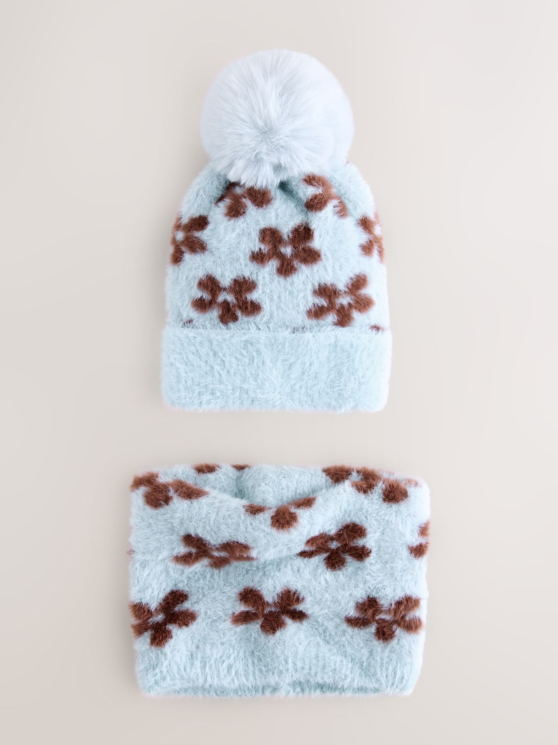 Chocolate Blue Flower - Beanie And Snoods Set (1-16yrs) (1-16yrs)