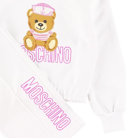 Moschino Sweatset - Weiß/Rosa m. Print/Pailletten