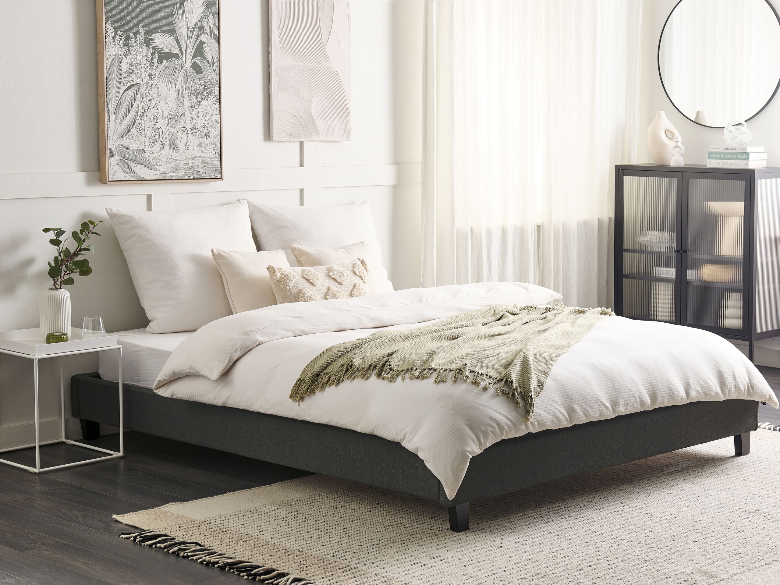 Beliani - ROANNE  - Tweepersoonsbed - Grijs - 180 x 200 cm - Polyester