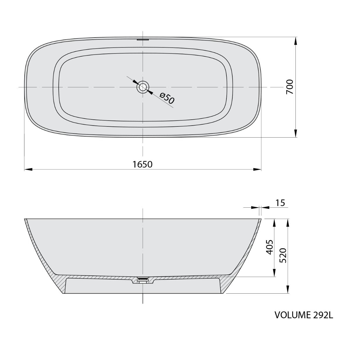 Polysan Medina vrijstaand bad wit mat solid surface 165x70cm